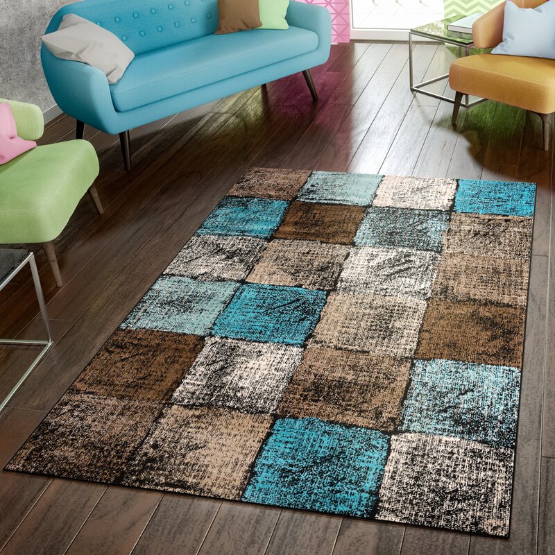 Wrought Studio Keneipp Geometric Turquoise Brown Area Rug Reviews   Brown Area Rug 